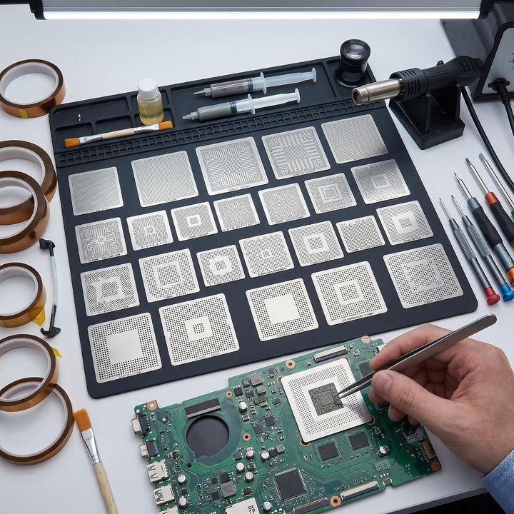 130 STÜCKE Universal BGA Reballing Schablonen Lötstahlgeflecht Direkt Hitze Set Kit Rework Net Telef