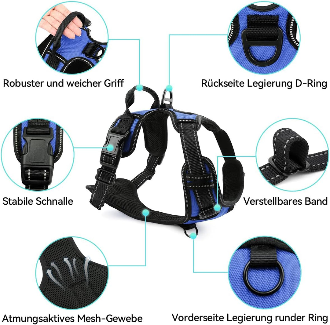 Joytale Anti-Zug Hundegeschirr für grosse Hunde, Navy Blau, L | Perfekter Sitz, gepolstert &amp; reflekt