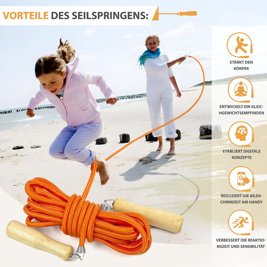 LeapBeast Lange Springseil, Mehrspieler-Seil, Springseil mit Holzgriff für Schule, Sport, Outdoor-Ak