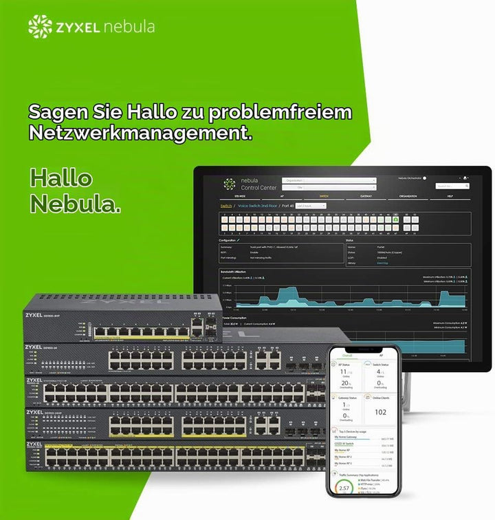 Zyxel Nebula Gigabit Ethernet Smart-Managed Switch mit 24 Ports –ohne Lüfter mit vier Gigabit-Combo-