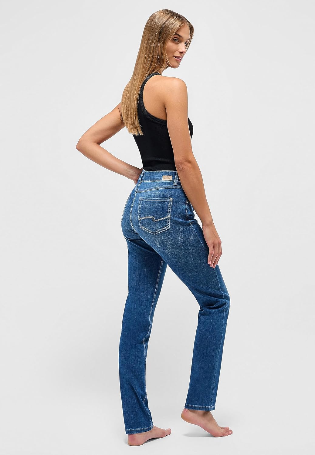 Angels 346 3400 3358 Cici Damen Jeans Baumwolle Polyester Elasthan Uni Knöpfe, Mittelblau.