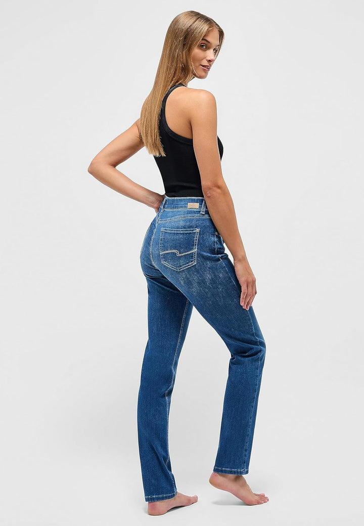 Angels 346 3400 3358 Cici Damen Jeans Baumwolle Polyester Elasthan Uni Knöpfe, Mittelblau.