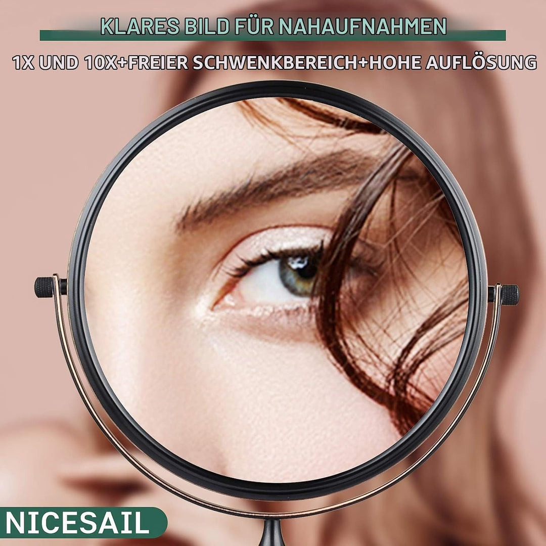 Nicesail Kosmetikspiegel mit 10x Vergrösserung Tischspiegel Schwarz Ölgeriebene Bronze Schminkspiege