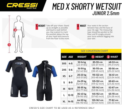 Cressi Med X Jr Wetsuit 2.5mm - Shorty Neoprenanzug Ideal zum Schnorcheln und Tauchen in gemässigten