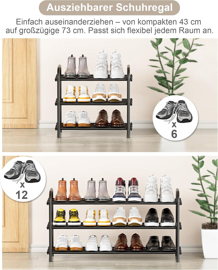 Schuhregal 3-stöckig Metall Schuhregal verstellbares erweiterbares Schuhregal ausziehbar 43 bis 79 c