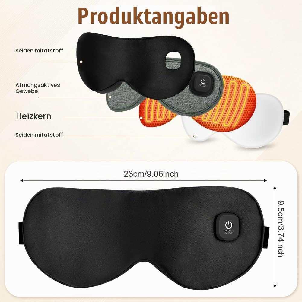 Wärmebrille, Wärmbrille kabellos Augenmaske Wärmend 3 Stufen Wiederaufladbar Maske, Schlafmaske, mas