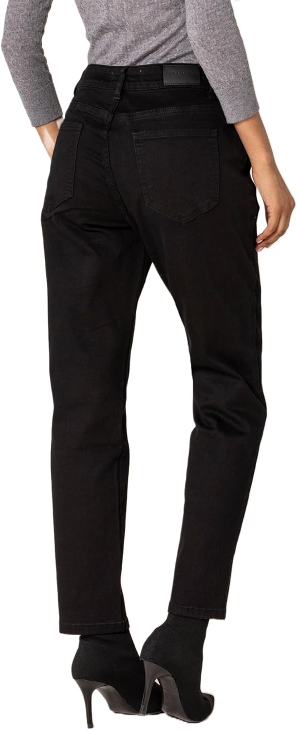 Nina Carter Damen Boyfriend Jeanshosen High Waist MOM Jeans Cutted Knee Used-Look Waschungseffekt XS