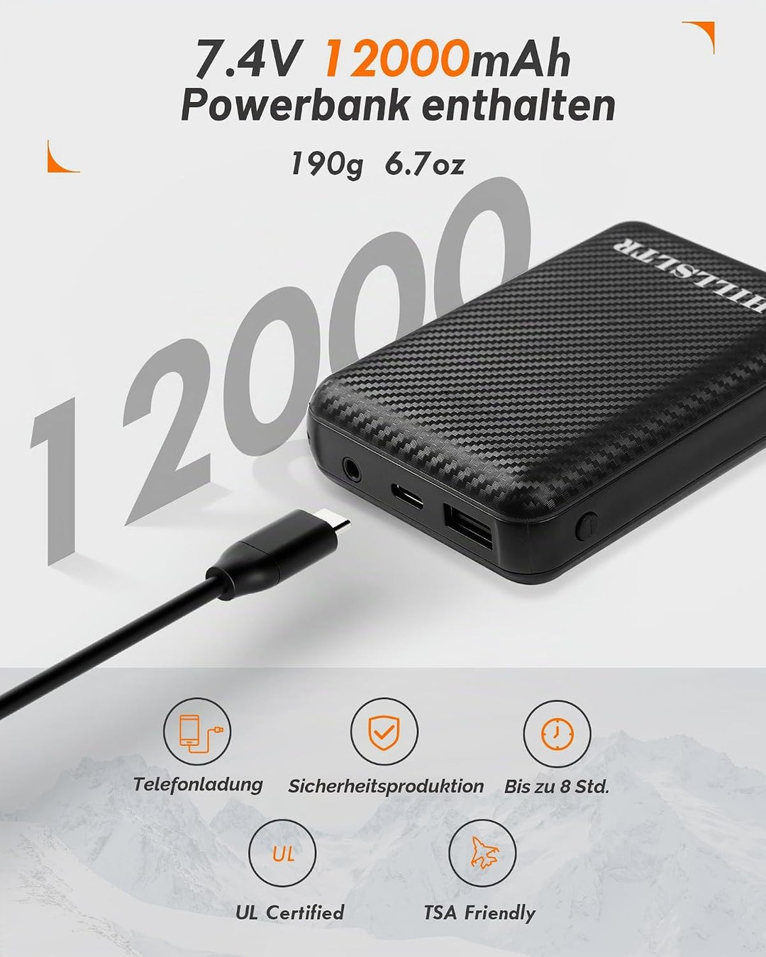 Beheizbare Weste, Fleece Heizweste Damen mit Powerbank 7.4V 12000mAh, Heizweste mit 8 Heizzonen, Beh