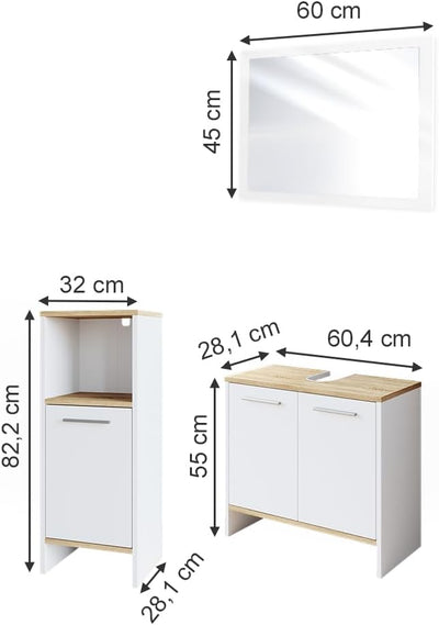 Vicco Badmöbel Set Elvio, Weiss/Sonoma, 3 Teile Elvio Badmöbelset 2, Elvio Badmöbelset 2