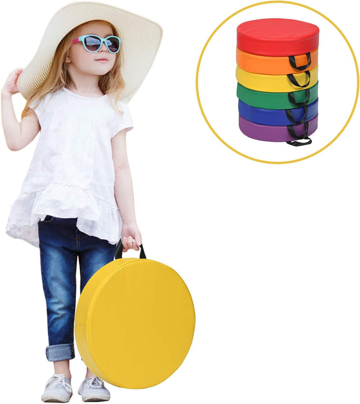 COSTWAY 6er Set Kinder Stuhlkissen mit Griff, Bodenkissen mit Reissverschluss, Sitzkissen mehrfarbig
