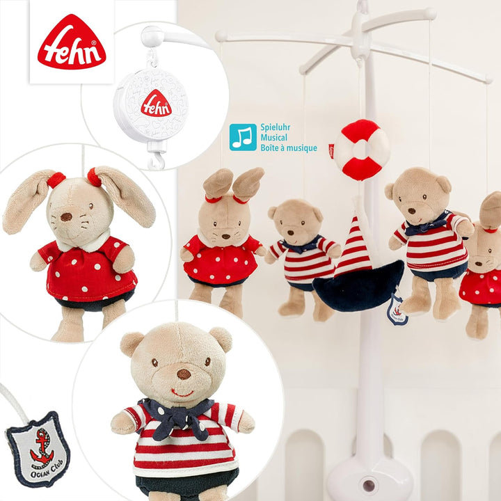 Fehn Musik Mobile Ocean Club - Baby Einschlafhilfe Musikspielzeug mit süssen Tieren - Babymobile Spi