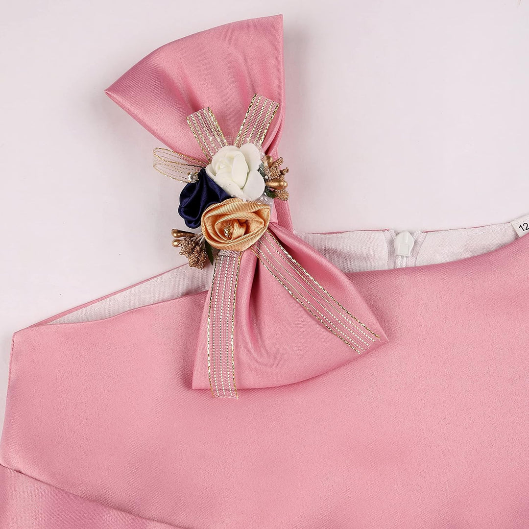 BUNNY LULU Mädchen Kleid mit schräger Schulter, Brautjungfer, Hochzeit, Prinzessin, Kinder, Schleife