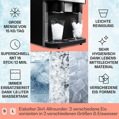 Klarstein Eiswürfelmaschine Klein, Crushed Ice Maschine & Ice Cube Maker, Schneller Eiswürfelbereite