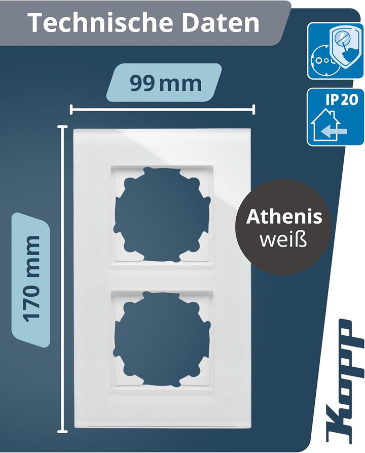 Kopp 405402018 2-Fach Echtglas-Rahmen Abdeckrahmen Glas Weiss 2-fach Weiss, 2-fach Weiss