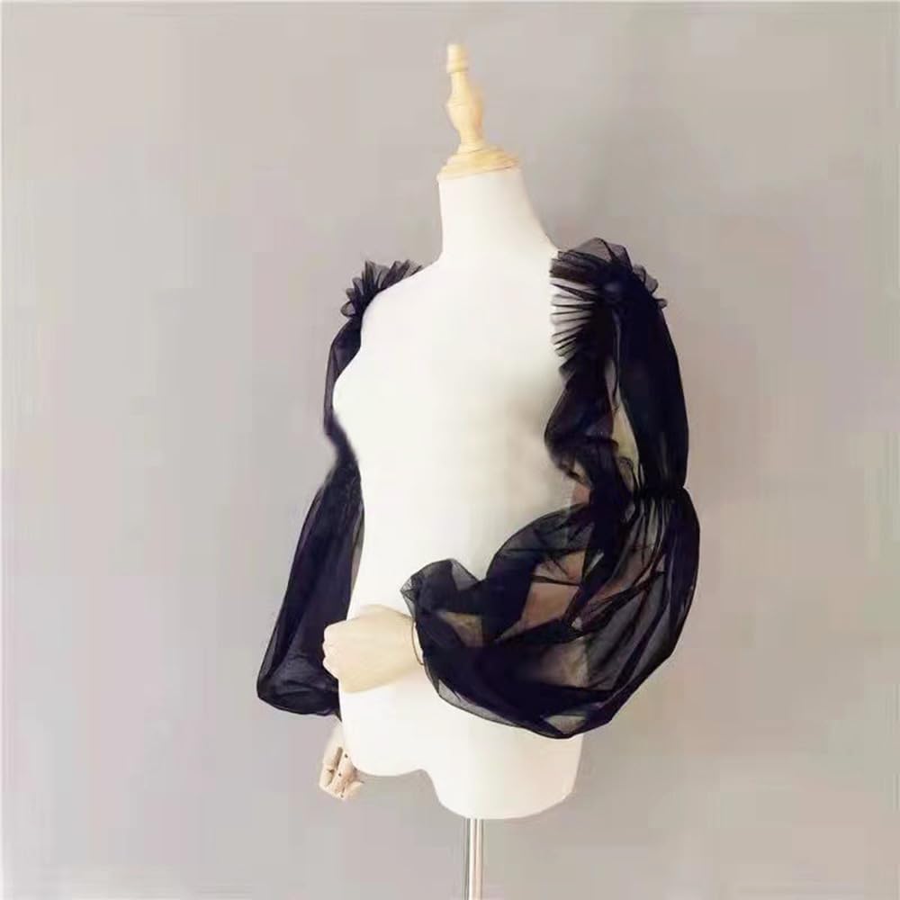 SMTCM 2 Paar Abnehmbare Puffärmel für Hochzeitskleid Brautärmel Tüll Armel mit Spandex Band Durchsic