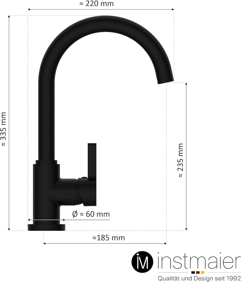 instmaier K3 Niederdruck Küchenarmatur | Wasserhahn Küche Schwarz matt | Spültischarmatur mit hohem