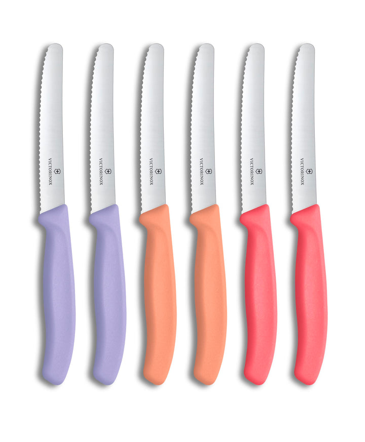Victorinox Swiss Classic, Frühstücksmesser, Brötchenmesser Set, 6teilig, Scharfe Klinge, Wellenschli
