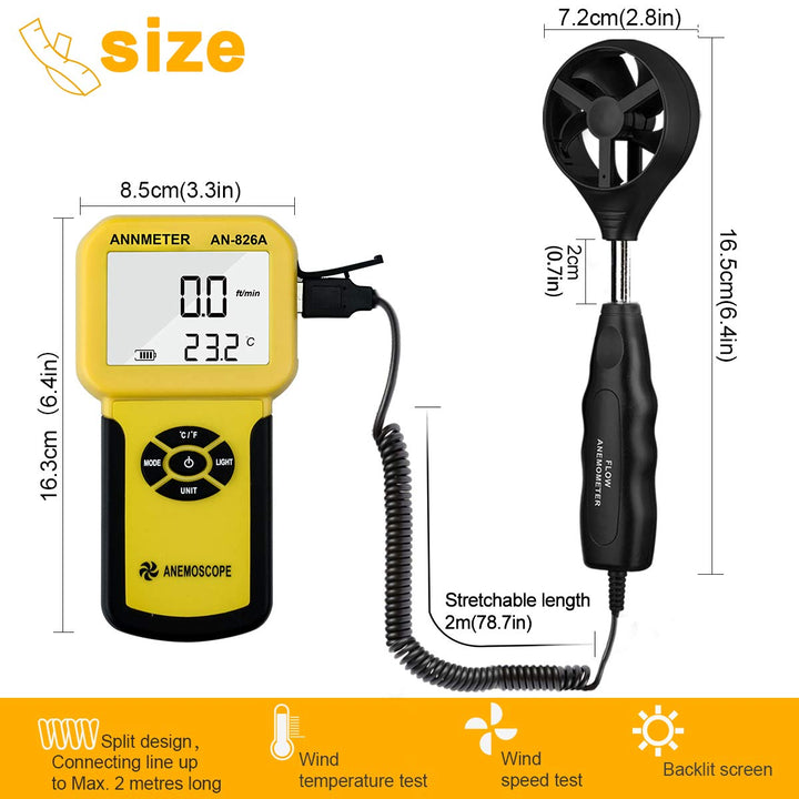 AIOMEST Windmesser, Digital Anemometer Windmesser Windmessgerät Handheld, AI-826A Windmesser CFM Win