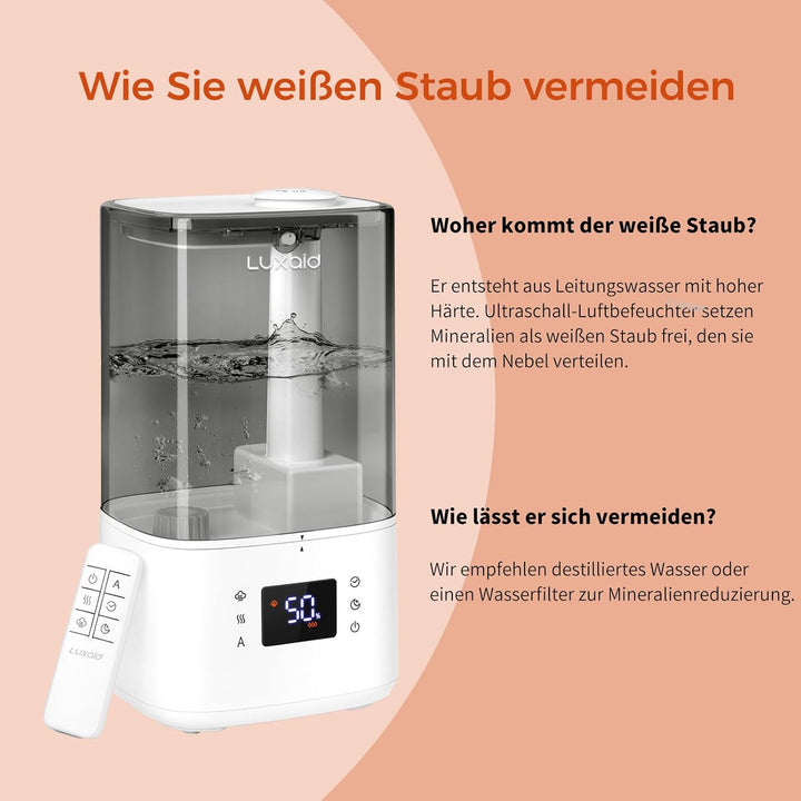 6L Luxaid Warm- und Kaltnebel Luftbefeuchter Schlafzimmer Grosse Räume mit Fernbedienung & Hygrostat