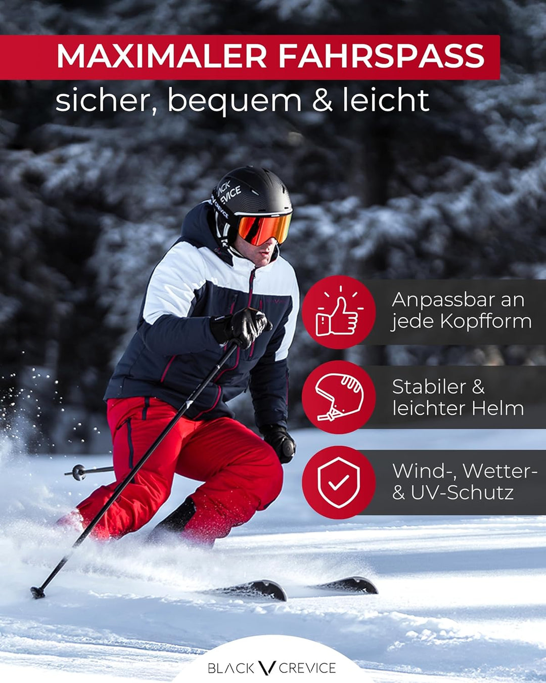 Black Crevice Skihelm Gstaad I Skihelm mit Visier im Pilotenstyle I Skihelm Herren & Damen I Skihelm