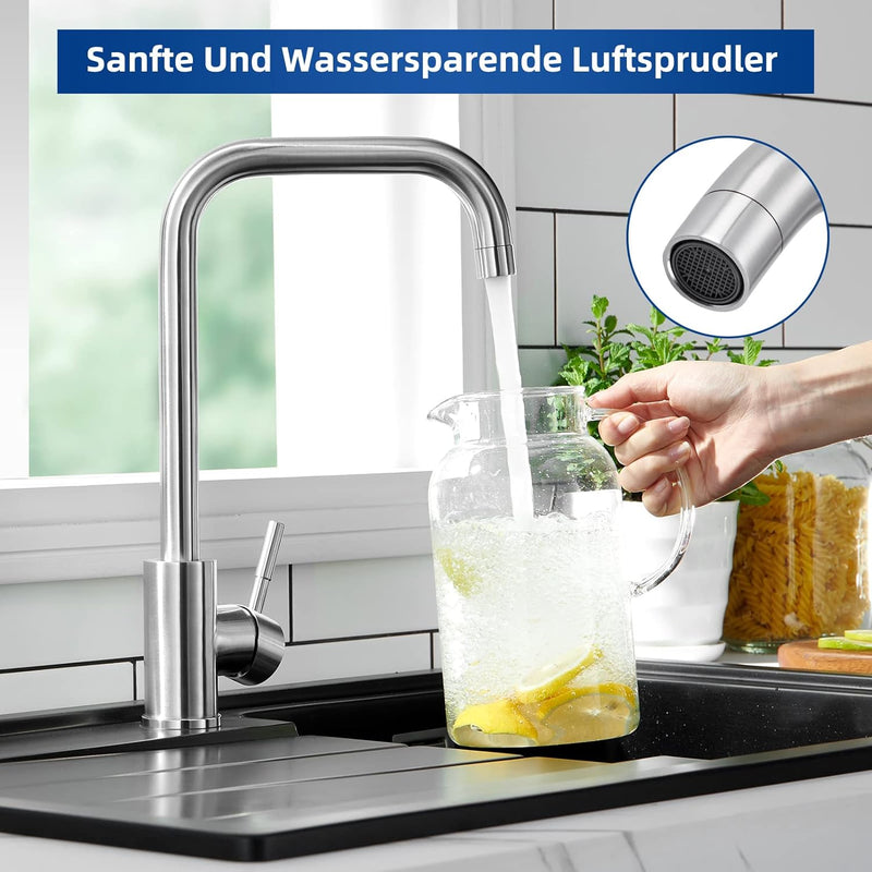 CECIPA Niederdruck Armatur Küche, Küchenarmatur Niederdruck mit 3xG3/8 Anschlussschläuchen, Wasserha