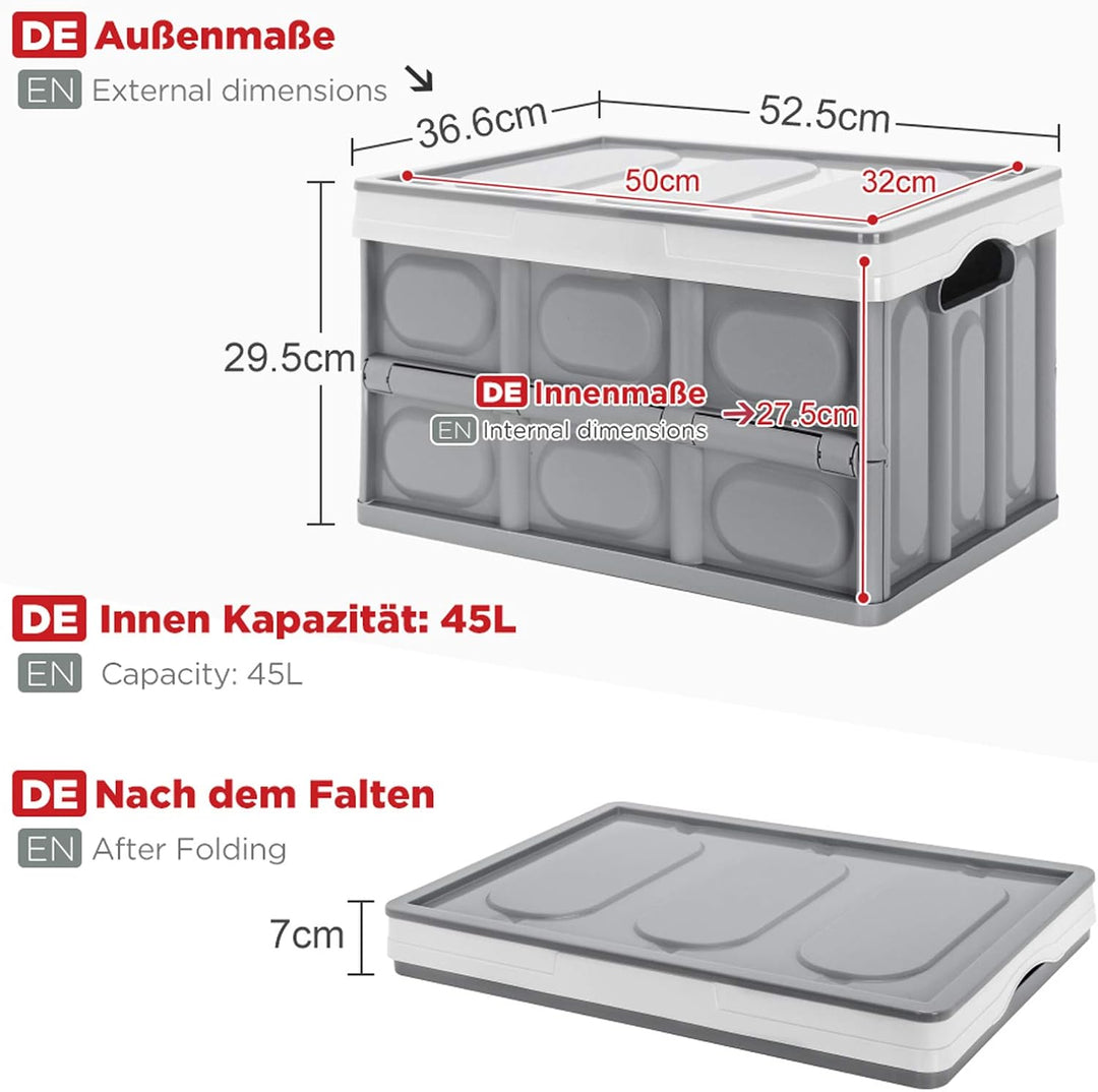 Yorbay 2er-Set 55L Profi klappbox Transportbox Mit Deckel,Faltbarer Aufbewahrungsbox mit Handgriff,S