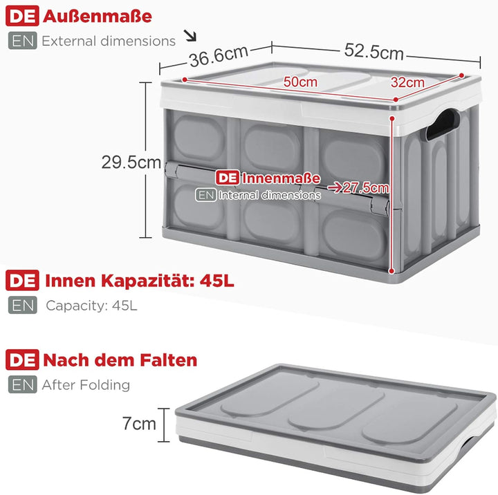 Yorbay 2er-Set 55L Profi klappbox Transportbox Mit Deckel,Faltbarer Aufbewahrungsbox mit Handgriff,S