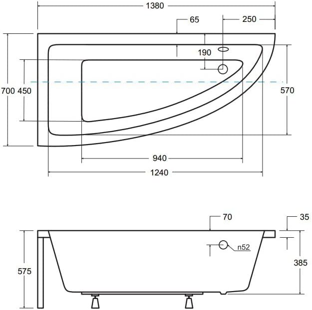 BADLAND Badewanne Original Weiss Acryl Wanne Eckbadewanne PRAKTIKA 140x70 Links KOMPLETTSET SET + Fü