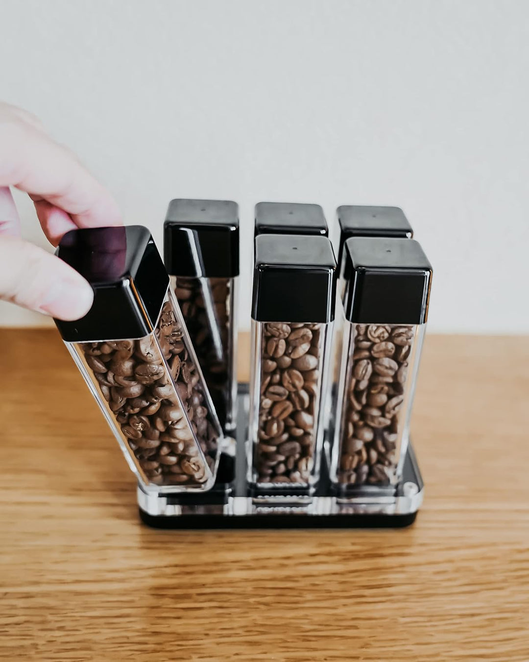 Normcore 6 Tuben Kaffeebohnen Behälter mit Ständer und Trichter - Einzeldosis-Kaffeebohnengewölbe -