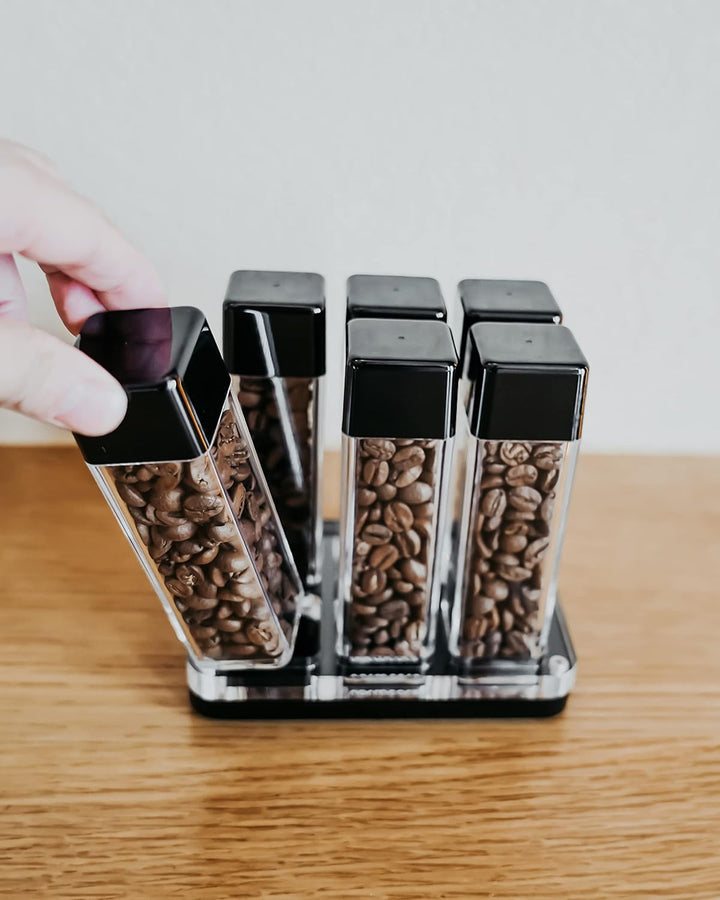 Normcore 6 Tuben Kaffeebohnen Behälter mit Ständer und Trichter - Einzeldosis-Kaffeebohnengewölbe -