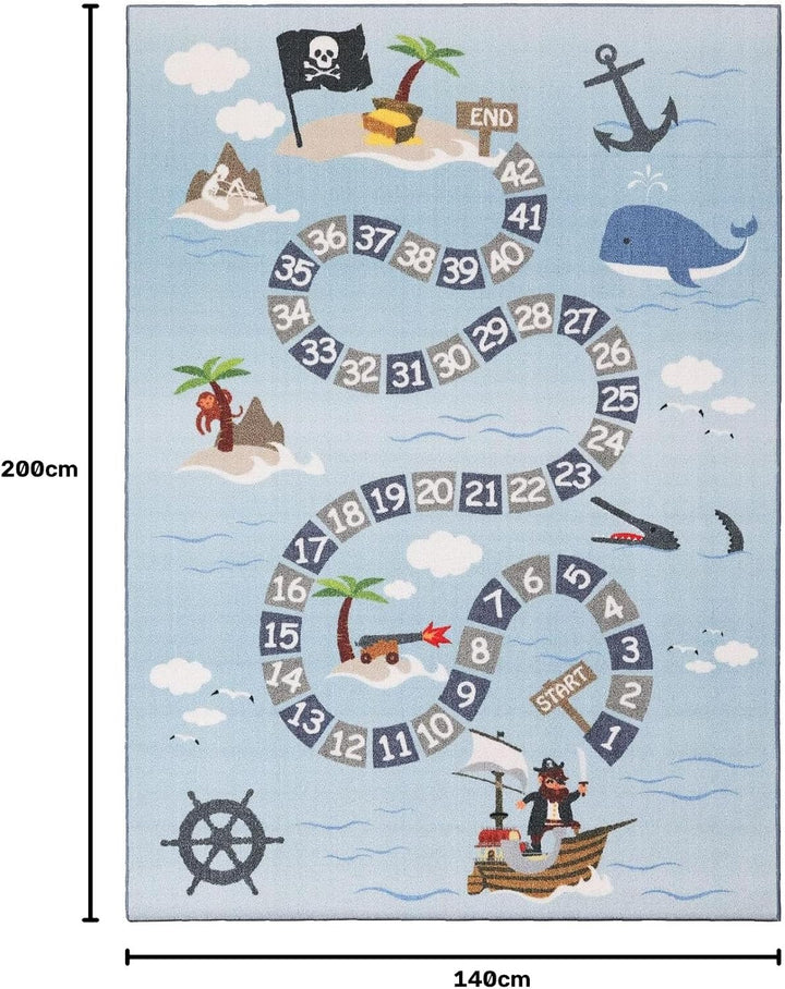 SIMPEX KinderTeppich, Piraten-Design, Blau, 140 x 200 cm, Kinderzimmer 140 x 200 cm (Rechteckig) Bla