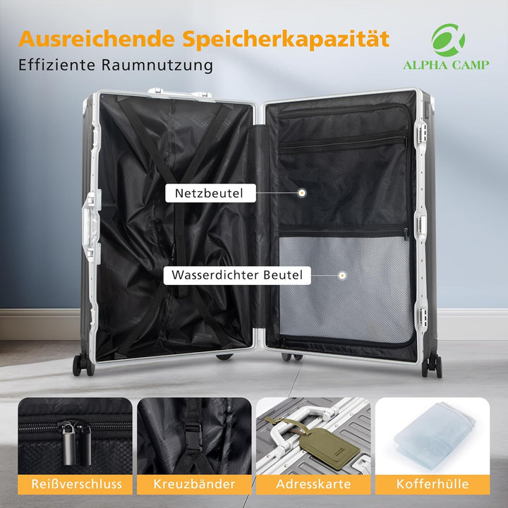 ALPHA CAMP Koffer Set M XL Hartschalenkoffer Set Gross mit Rollen Suitcase Set Polycarbonat Aluminiu