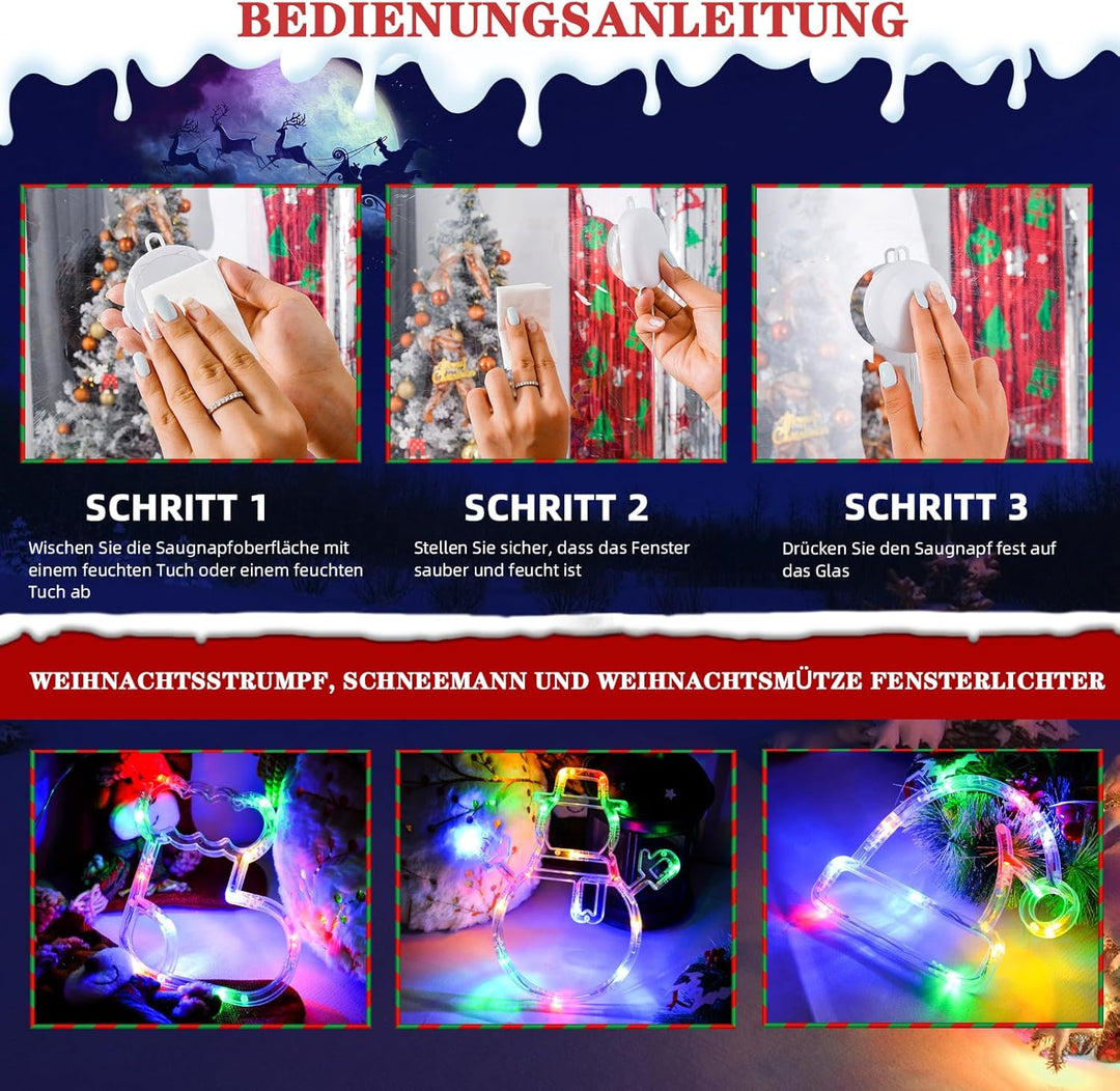 LOLStar Weihnachtsdeko, 3er-Pack Mehrfarbig Weihnachtsstrumpf, Schneemann, Weihnachtsmann Mütze Lich