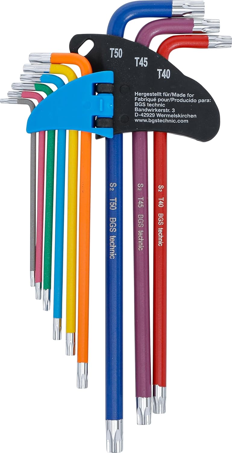 BGS 74459 | Winkelschlüssel-Satz | Multicolour | extra lang | T-Profil (für Torx) T10 - T50 | 9-tlg.
