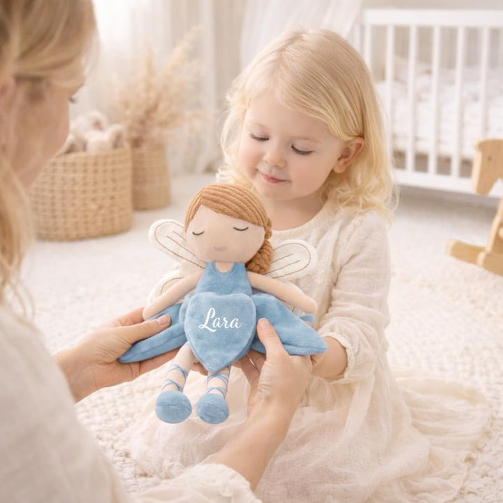 Kuscheltier Fee mit Name Personalisiert, Geschenk zur Geburt, Geschenk zur Taufe, Geschenk für 2 Jäh