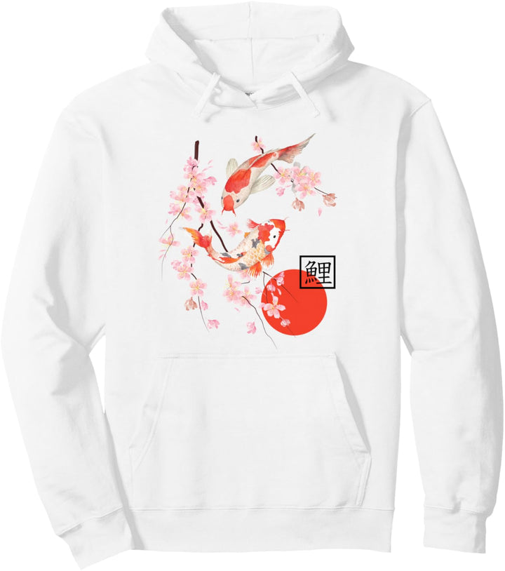 Cherry Blossom Koi Karpfenfisch, japanische Sakura-Grafikkunst Pullover Hoodie