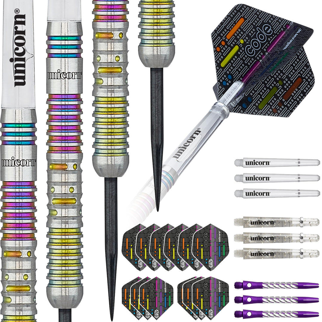 Unicorn-Darts-Set mit Stahlspitze, DNA-Profi-Spieler, Nachname, Morsecode-Design, 90% natürliches Wo