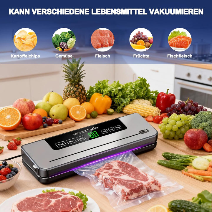 Vakuumiergerät 5 in 1, mit 50 Vakuumbeuteln, Vakuumiergerät mit Trocken- und Nassversiegelungsmodus