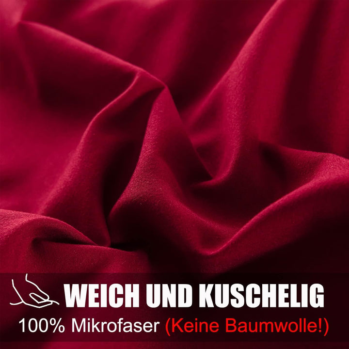Soifox Bettwäsche 135x200 4teilig Rot - bettwäsche-Sets aus Mikrofaser bügelfrei & knitterfrei Bettb