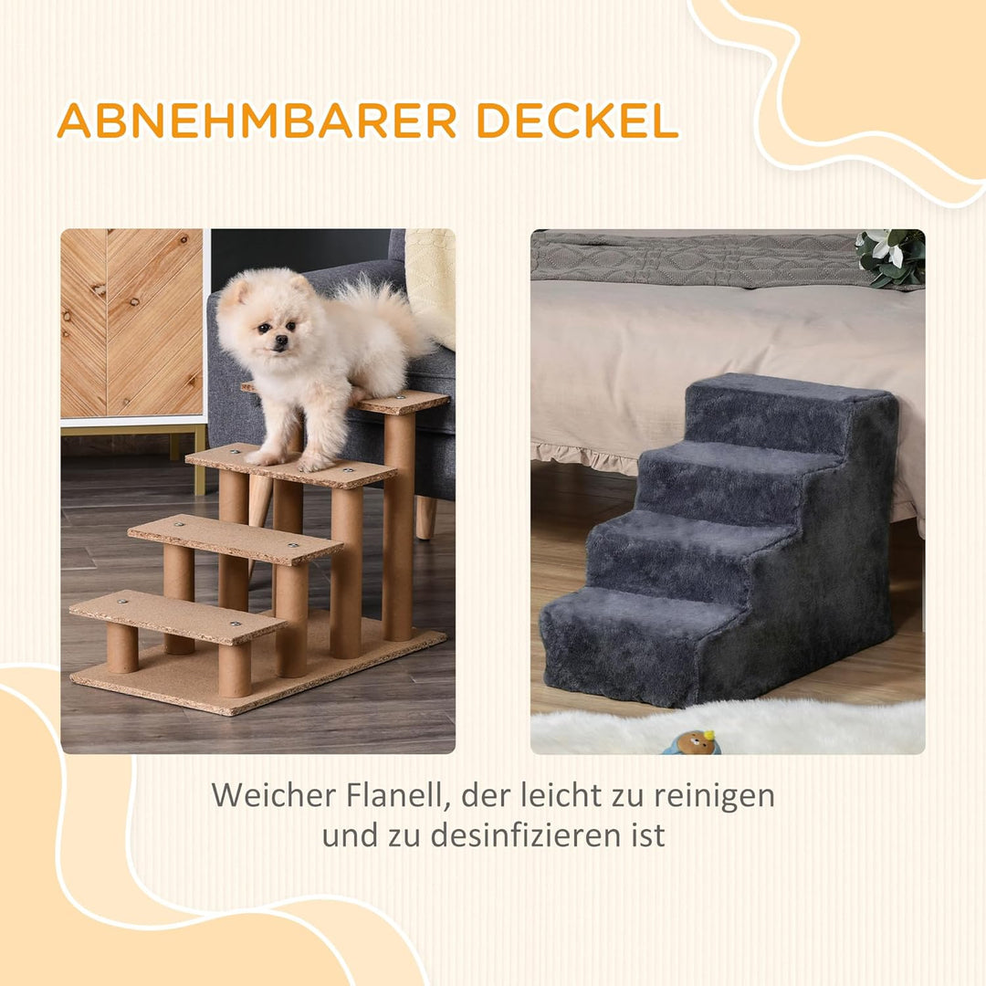 PawHut Hundetreppe 4 Stufen 44 cm Hoch Haustiertreppe für Kleine Hunde Katzentreppe Hunderampe mit W