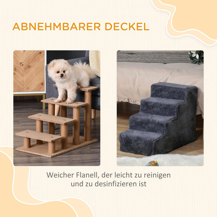 PawHut Hundetreppe 4 Stufen 44 cm Hoch Haustiertreppe für Kleine Hunde Katzentreppe Hunderampe mit W