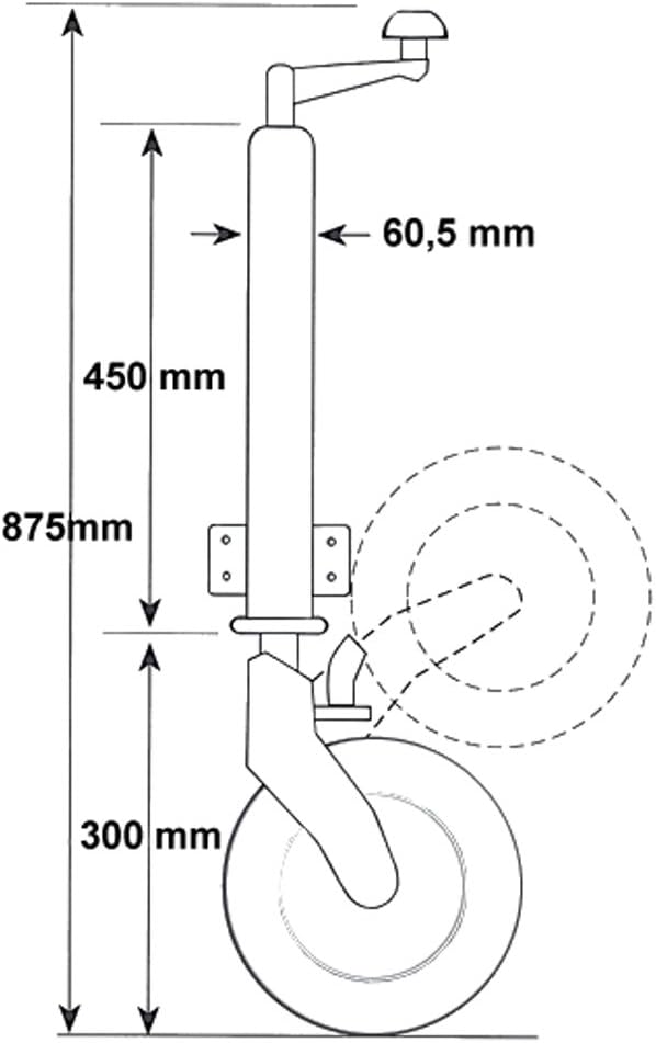 Wiltec automatisches Anhänger Stützrad mit 453 kg Stützlast ø60 mm, Bugrad mit Kurbel, Anhängerrad,