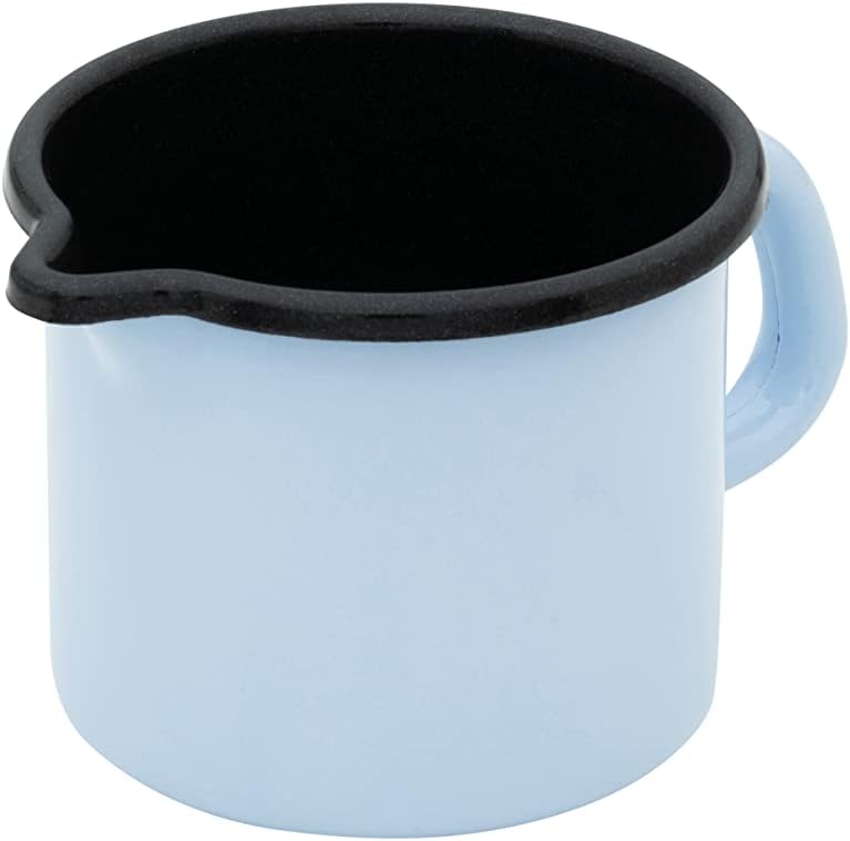 Riess, 0038-028, BACKEMAILLE BLAU, Schnabeltopf, 9cm Durchmesser, Volumen 0.5 Liter, Emaille, hellbl