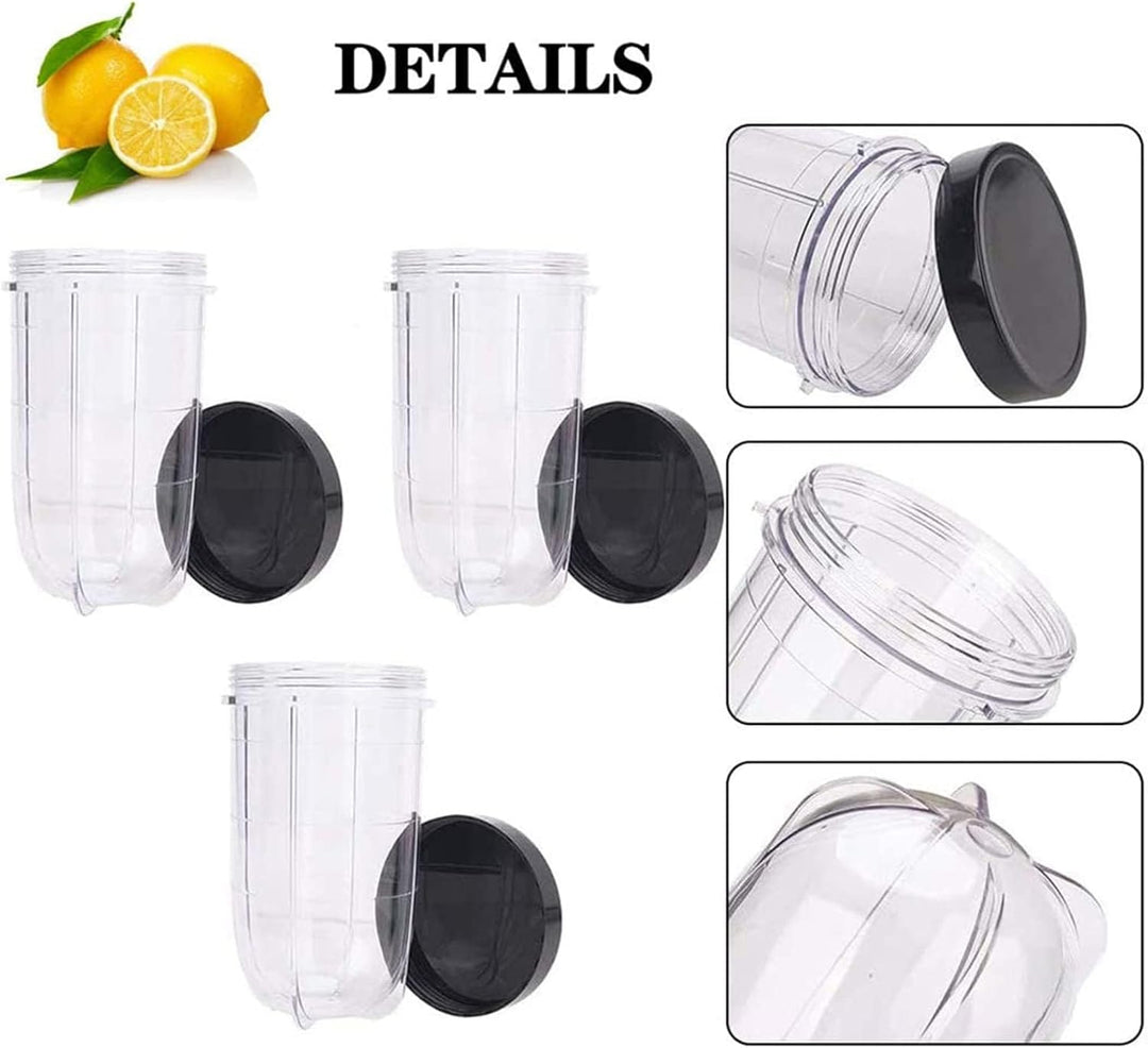Ersatzbecher für Magic Bullet 250 W, 3 Stück 16 oz Ersatz-Tassenbecher mit Deckel Kompatibel mit Mag