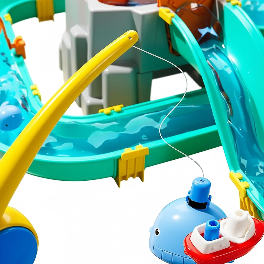 Relaxdays Wasserbahn Kinder, HBT: 71x71x101 cm, Outdoor, Wasserspielbahn, Boote &amp; Angel, Wasserstras