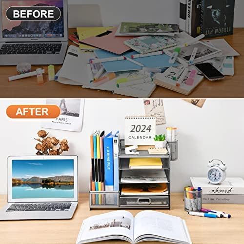 Marbrasse Schreibtisch Organizer mit Aktenhalter, 5 Ebenen Papier Briefablage mit Schublade und 2 St