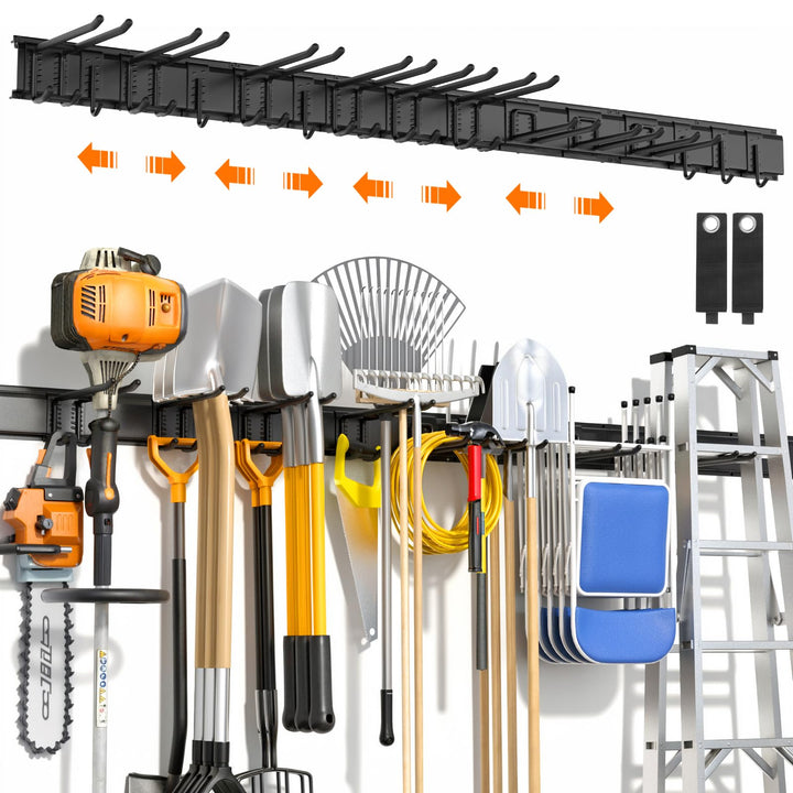 Housolution Verstellbar Garagen Gerätehalter 162,56cm, Metall Wandhaken mit 4 Schienen 12 Haken Werk