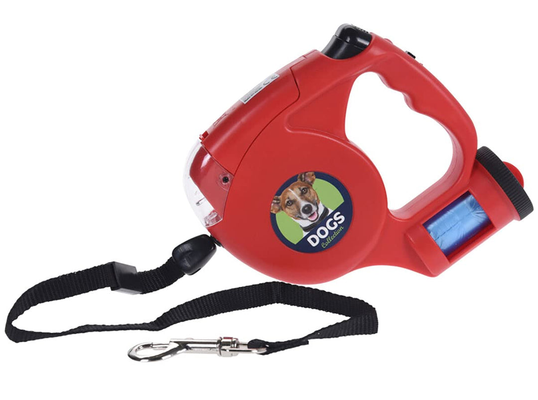 Rollleine Automatik-Hundeleine 5m, einziehbar, mit Kotbeutel-Fach und integrierter Taschenlampe, max