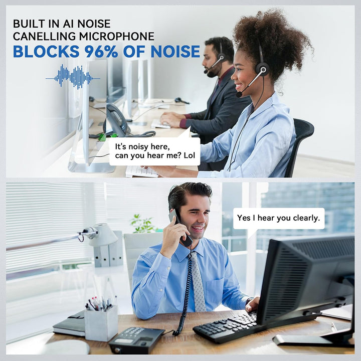 Wantek Telefon Headset Mono mit Noise Cancelling Mikrofon, Lautstärkeregler, Call Center Kopfhörer f