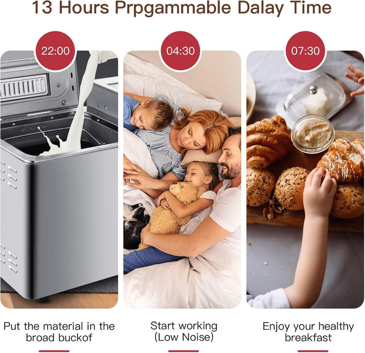 550W Brotbackautomat, COOCHEER Backmeister mit 25 Programme, Edelstahl Bread Maker Vollautomatische